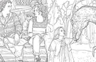 Open Harry Potter Ravenclaw House Pride coloring book interior with detailed illustrations on softcover Insight Editions book page.