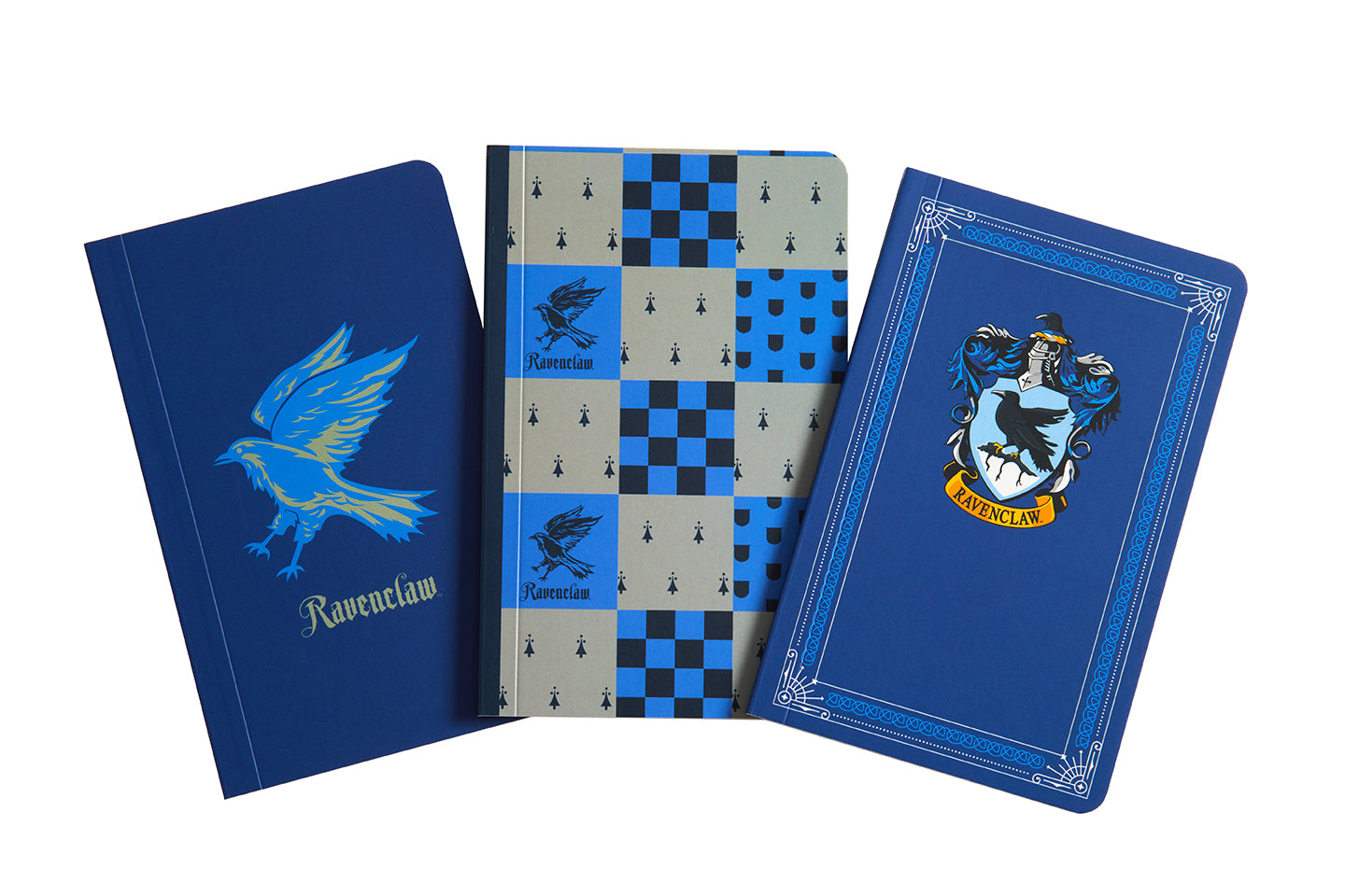 Set of three Harry Potter Ravenclaw softcover pocket notebooks from Insight Editions, featuring Hogwarts house-themed designs.