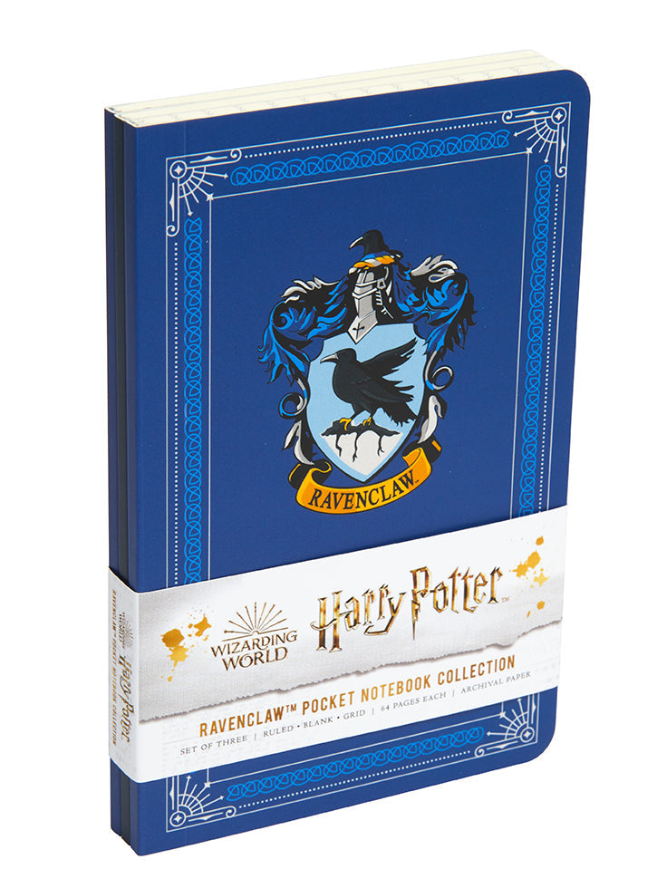 Set of 3 Harry Potter Ravenclaw pocket notebooks with softcover covers, featuring Ravenclaw house emblems and designs.