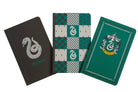 Set of 3 Harry Potter Slytherin softcover pocket notebooks by Insight Editions, featuring green covers and Slytherin emblem designs.