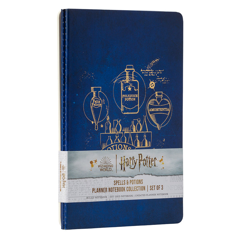 Set of three Harry Potter spell and potions planner notebooks by Insight Editions, softcover with magical-themed covers.