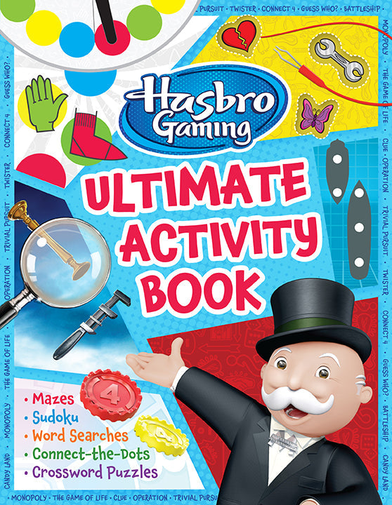 Softcover Hasbro Gaming Ultimate Activity Book by Insight Editions featuring colorful puzzles, games, and activities for kids.