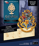 Softcover Harry Potter Hogwarts Crest book and 3D wood model by IncrediBuilds, detailed illustration and craftsmanship.