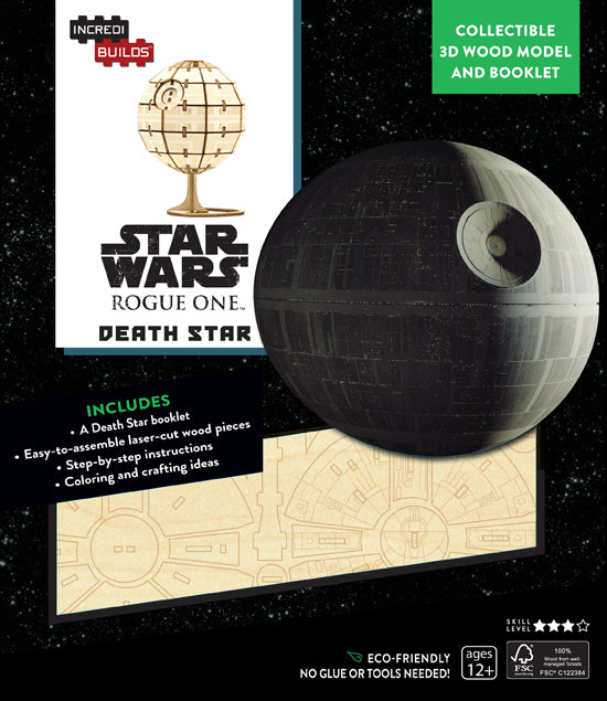 Softcover book and 3D wood model of the Death Star from Star Wars Rogue One by Insight Editions.