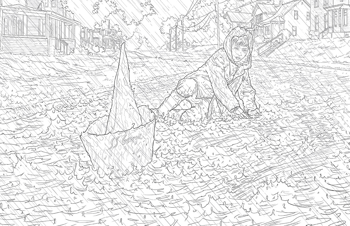 Softcover coloring book titled "IT: The Official Coloring Book" by Insight Editions with illustrated pages featuring horror-themed designs.