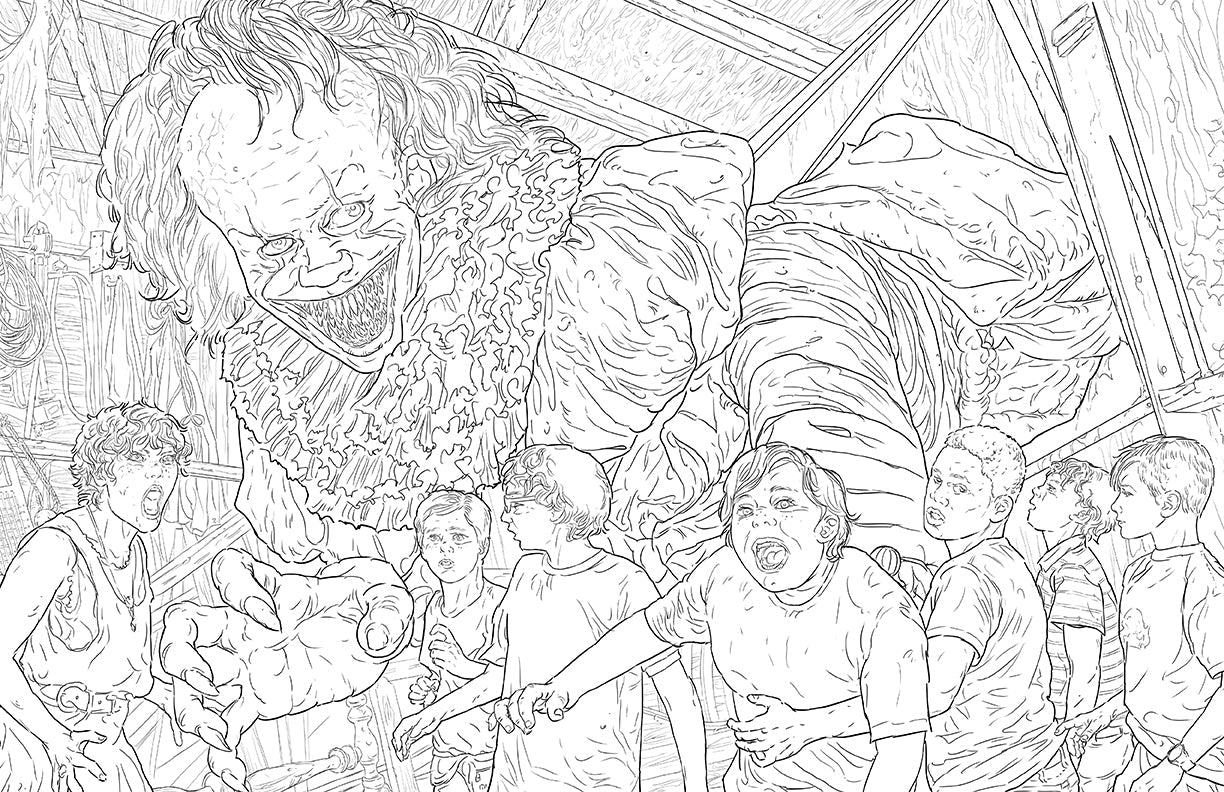 Softcover coloring book titled "IT: The Official Coloring Book" by Insight Editions featuring spooky horror-themed illustrations.