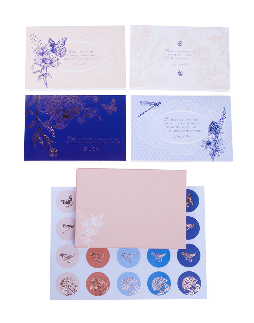 Softcover Jane Austen card portfolio set by Insight Editions, featuring 20 elegant cards with classic literary designs.