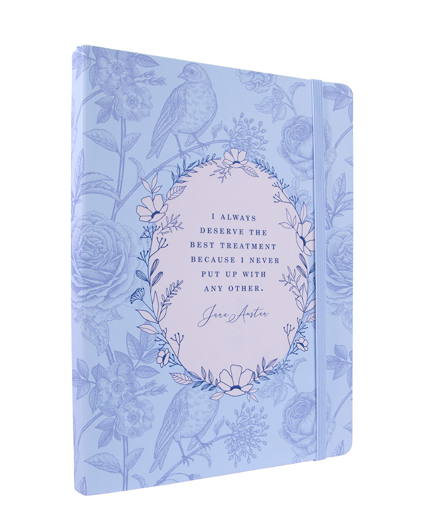 Softcover notebook featuring Jane Austen design by Insight Editions, with elegant cover art and "I Deserve the Best Treatment" inscription.