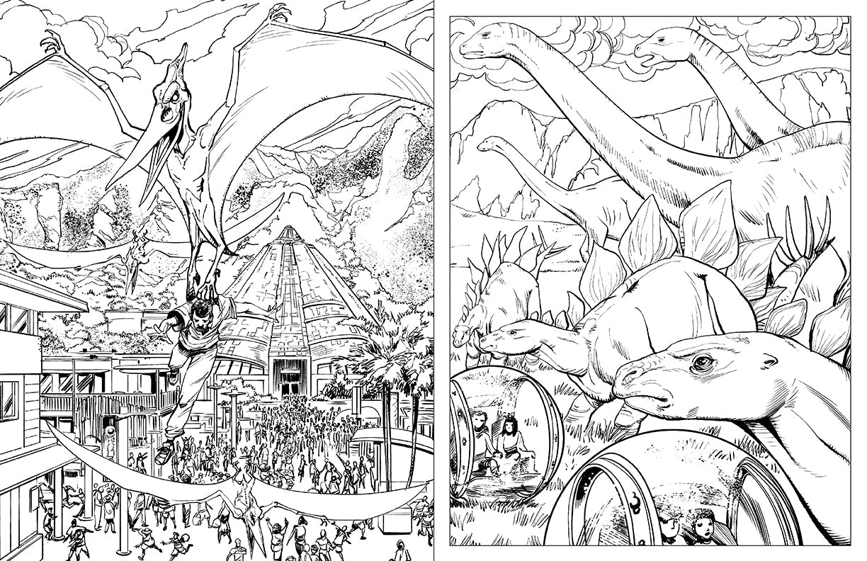 Softcover Jurassic World coloring book by Insight Editions featuring dinosaur illustrations and iconic scenes from the film.