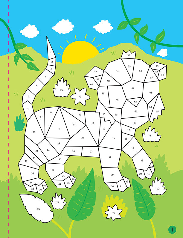 Softcover Mindful Sticker By Number: Animals book with colorful animal illustrations for relaxation and creative activity.
