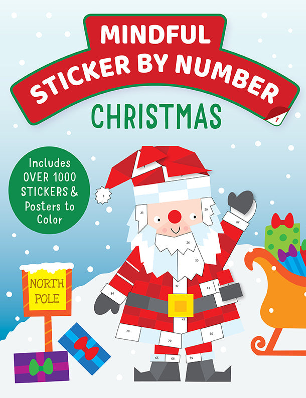 Mindful Sticker By Number Christmas softcover book by Insight Editions featuring festive sticker activities.