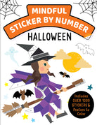 Softcover Mindful Sticker By Number Halloween book with festive stickers and illustrations for mindfulness and creative fun.