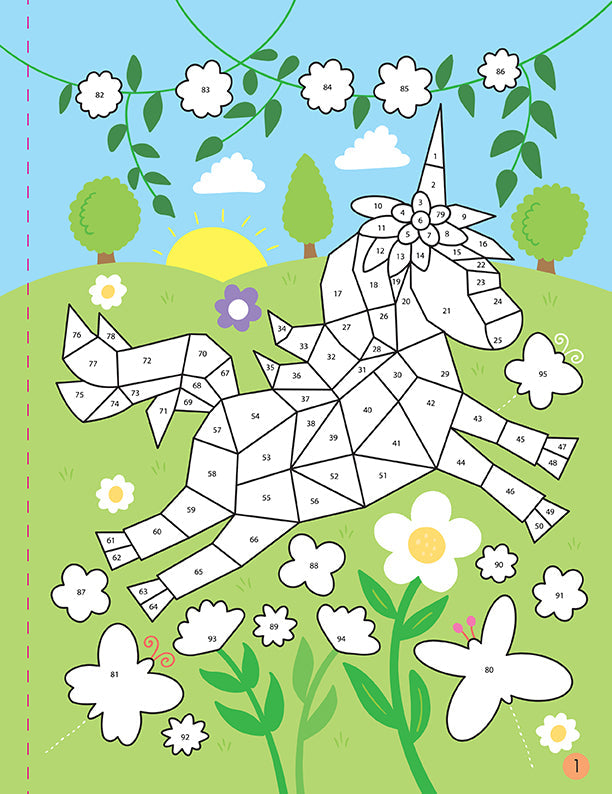 Softcover Mindful Sticker By Number book featuring colorful unicorn illustrations from Insight Editions.