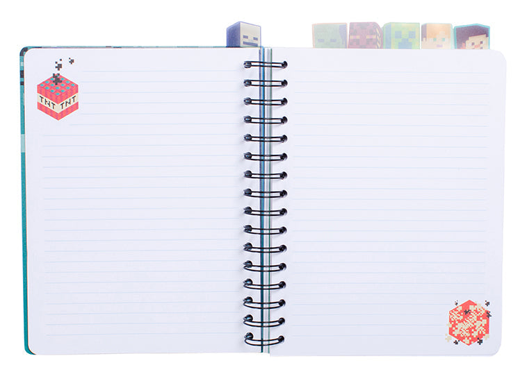 Minecraft Survival Mode spiral notebook by Insight Editions, softcover with game-themed cover featuring pixelated Minecraft graphics.
