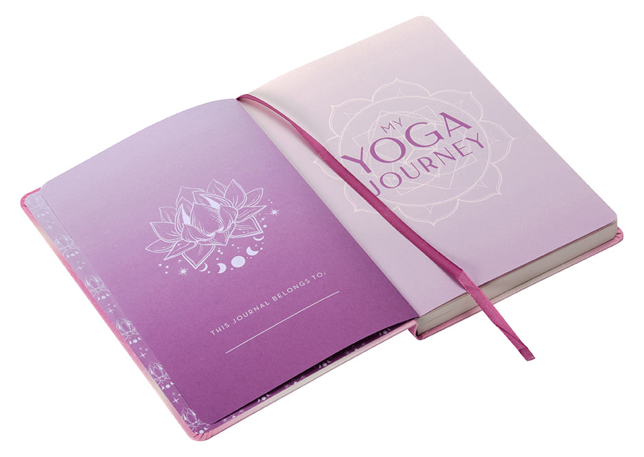 Softcover copy of "My Yoga Journey" book by Insight Editions, featuring a calming yoga-themed cover design.
