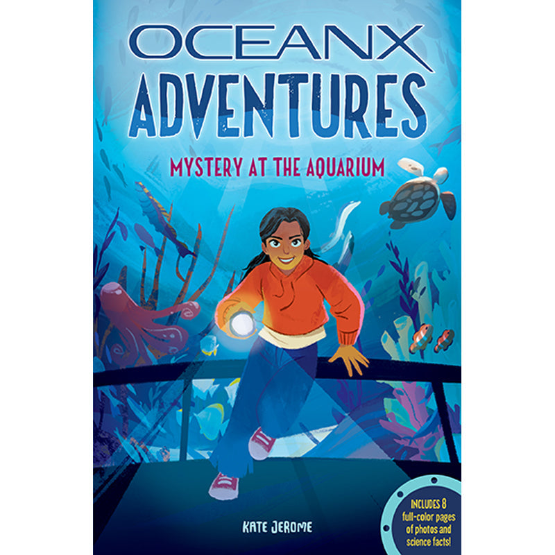 Softcover copy of "Mystery at the Aquarium" book by Insight Editions featuring underwater scene on cover.
