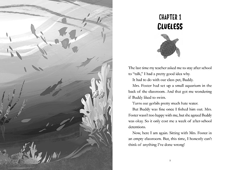 Softcover copy of "Mystery at the Aquarium" by Insight Editions featuring colorful aquarium scene on the cover.