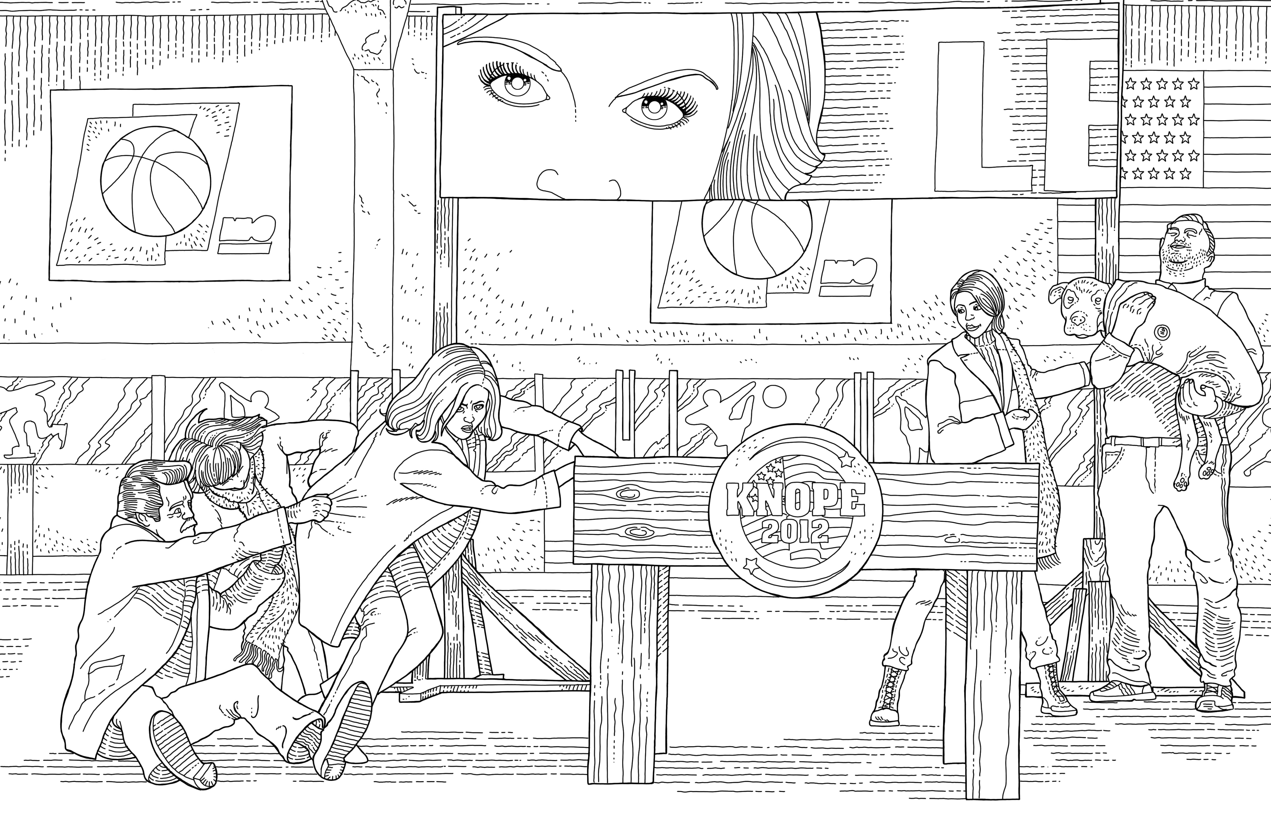 Softcover coloring book featuring Parks and Recreation theme by Insight Editions, with illustrated pages for creative coloring.