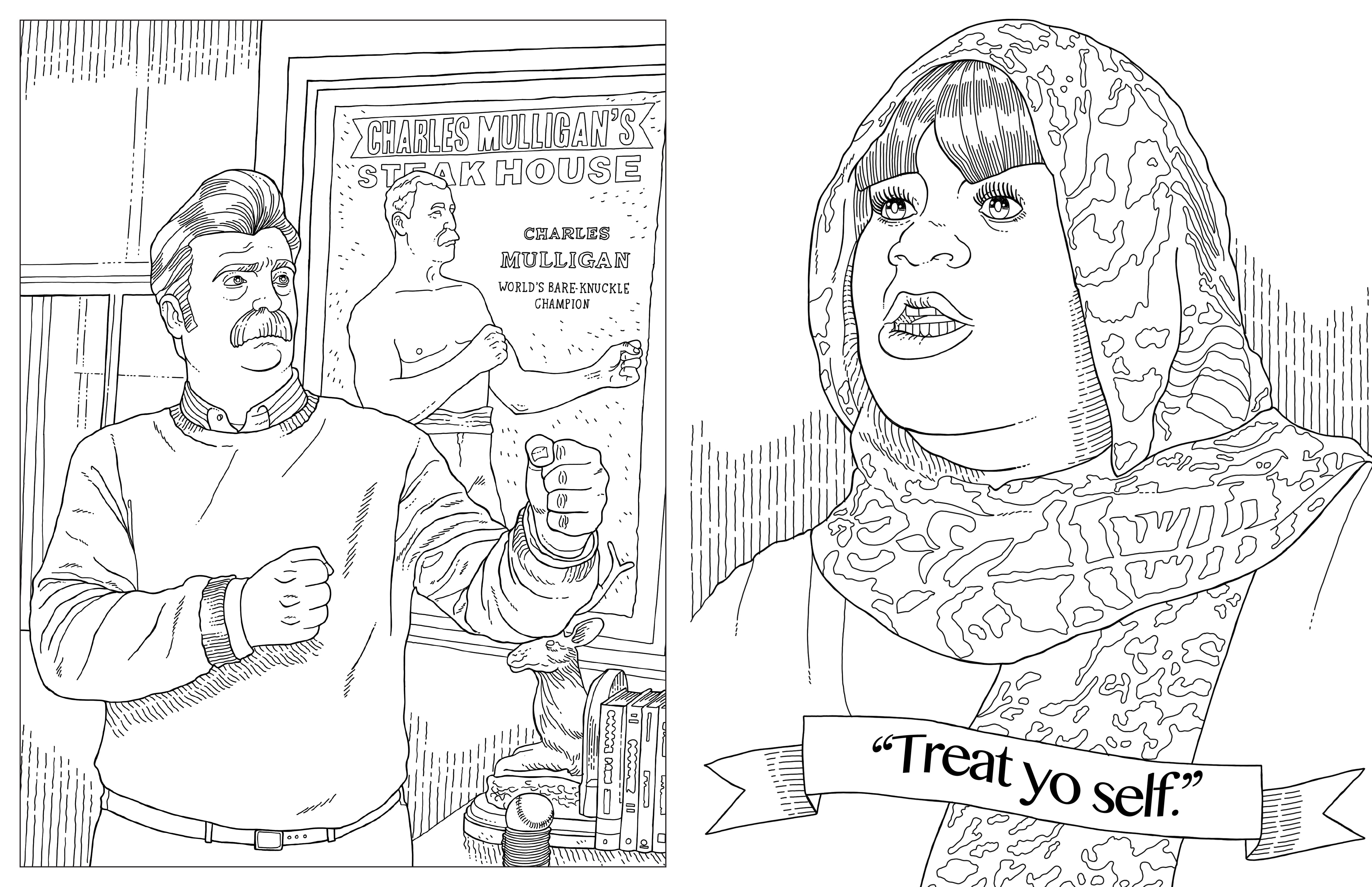 Softcover coloring book titled "Parks and Recreation" by Insight Editions featuring characters and scenes from the TV show.
