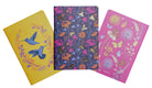 Set of three Insight Editions Pollinators sewn softcover notebooks with colorful insect and flower illustrations.