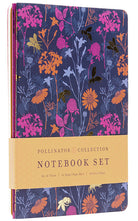 Set of three Insight Editions Pollinators sewn softcover notebooks with colorful insect and flower illustrations.