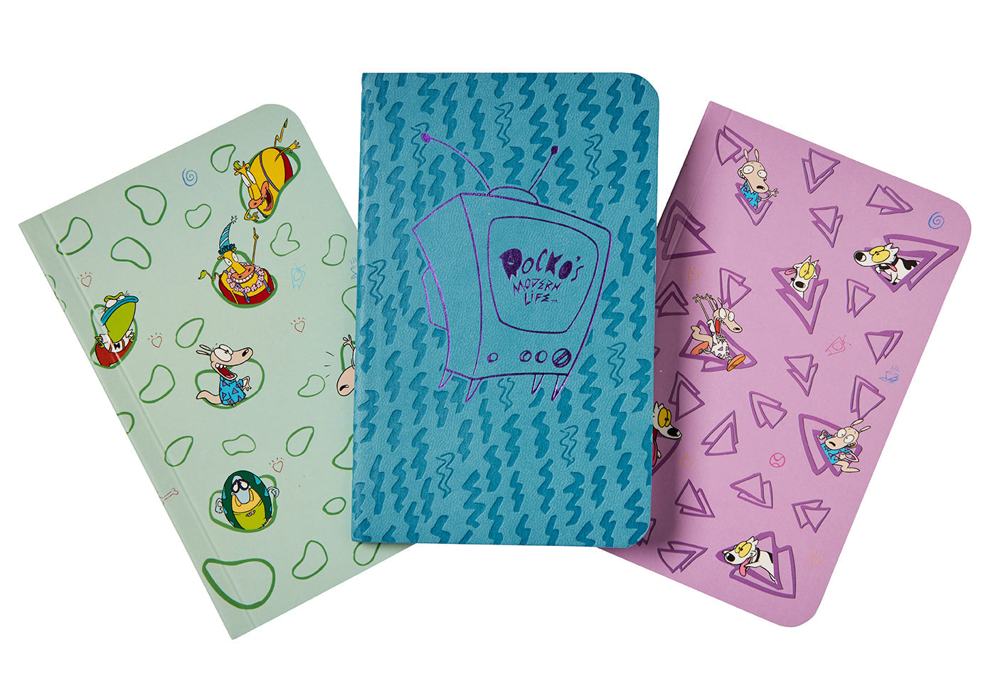 Set of 3 Rocko's Modern Life softcover pocket notebooks by Insight Editions, featuring colorful cartoon cover designs.