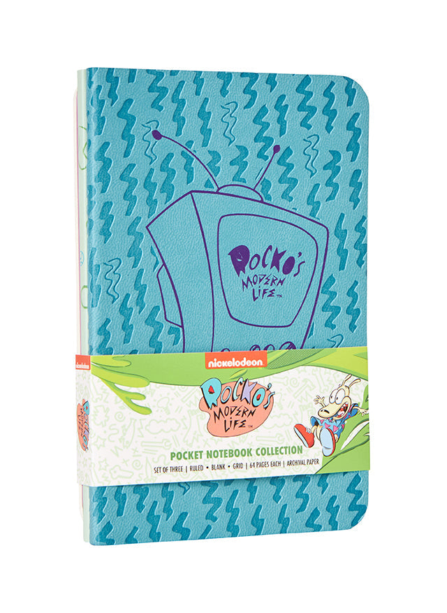 Set of 3 Rocko's Modern Life softcover pocket notebooks by Insight Editions, featuring colorful cartoon character covers.