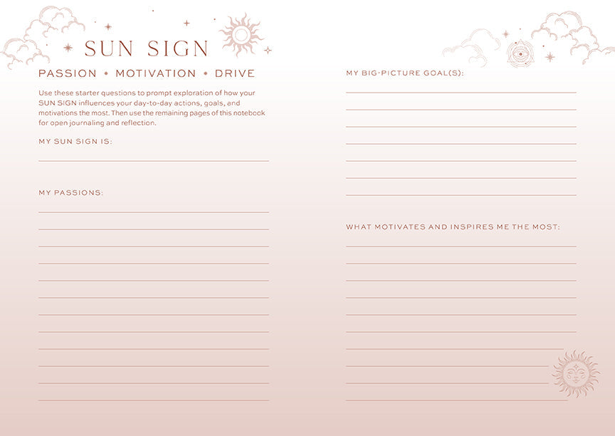 Insight Editions Sun Moon Rising Astrology Notebook Set with softcover design featuring celestial sun, moon, and star illustrations.