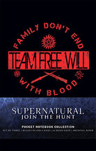 Set of three softcover Supernatural Pocket Notebooks from Insight Editions, featuring interior pages with themed designs.