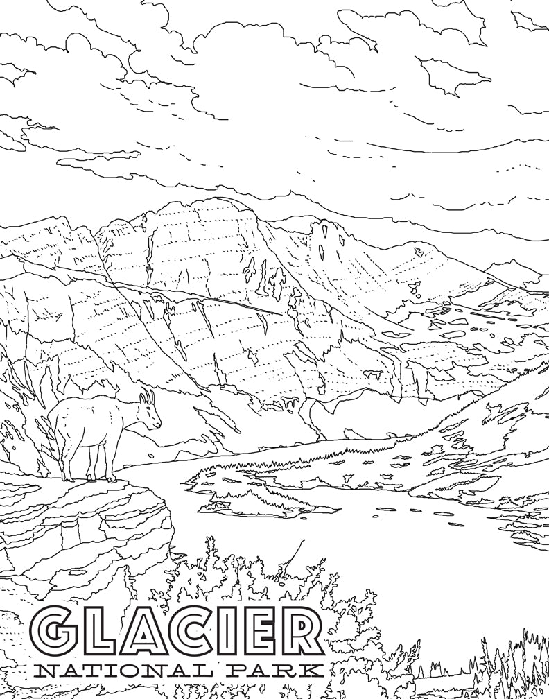 Softcover coloring book by Insight Editions featuring national parks posters and illustrations for coloring.