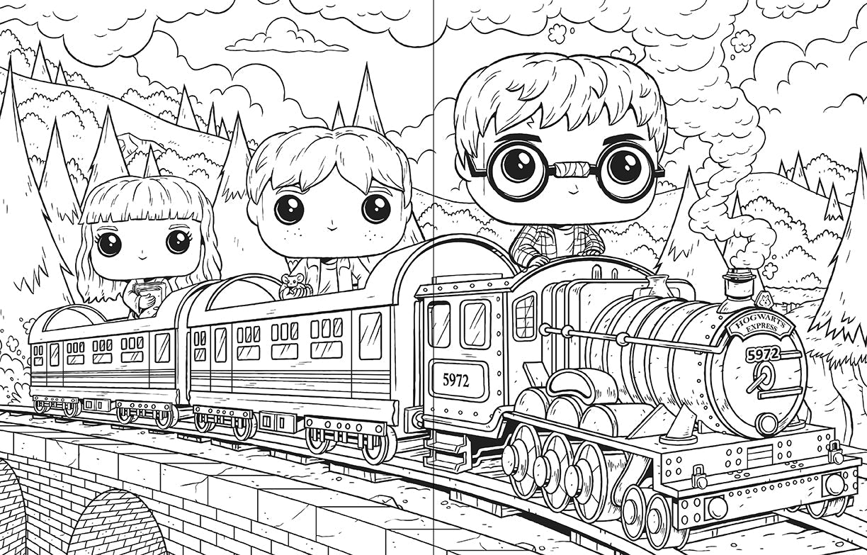 Inside view of the softcover Harry Potter coloring book by Insight Editions featuring detailed pages for coloring fans.
