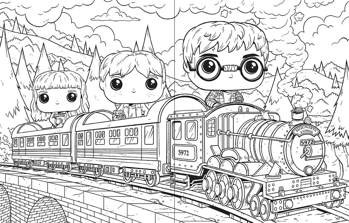 Inside view of the softcover Harry Potter coloring book by Insight Editions featuring detailed pages for coloring fans.