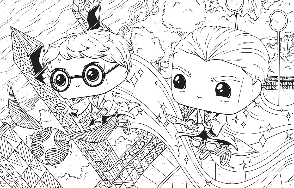Inside pages of the Insight Editions Harry Potter coloring book featuring magical illustrations for fans to color.
