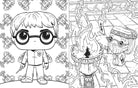 Inside pages of the Insight Editions Harry Potter coloring book featuring detailed illustrations for coloring.