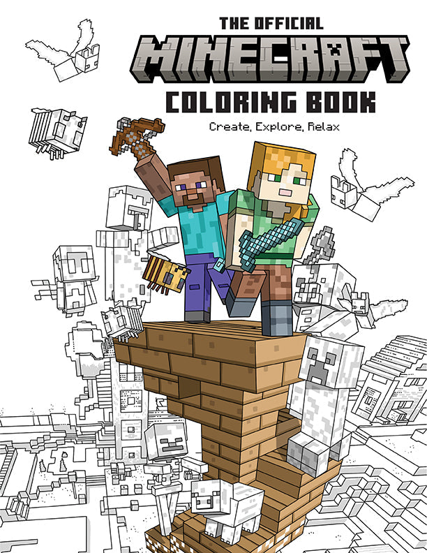Softcover Minecraft coloring book by Insight Editions featuring colorful Minecraft characters and scenes on the cover.