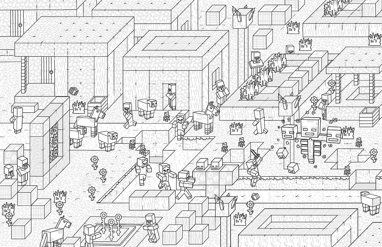 Softcover official Minecraft coloring book by Insight Editions featuring colorful Minecraft characters and scenes for kids.