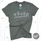 Heather military green short sleeve graphic tee by The Graphic Tee with plant-themed design reading "It's Not Hoarding if it's Plants".