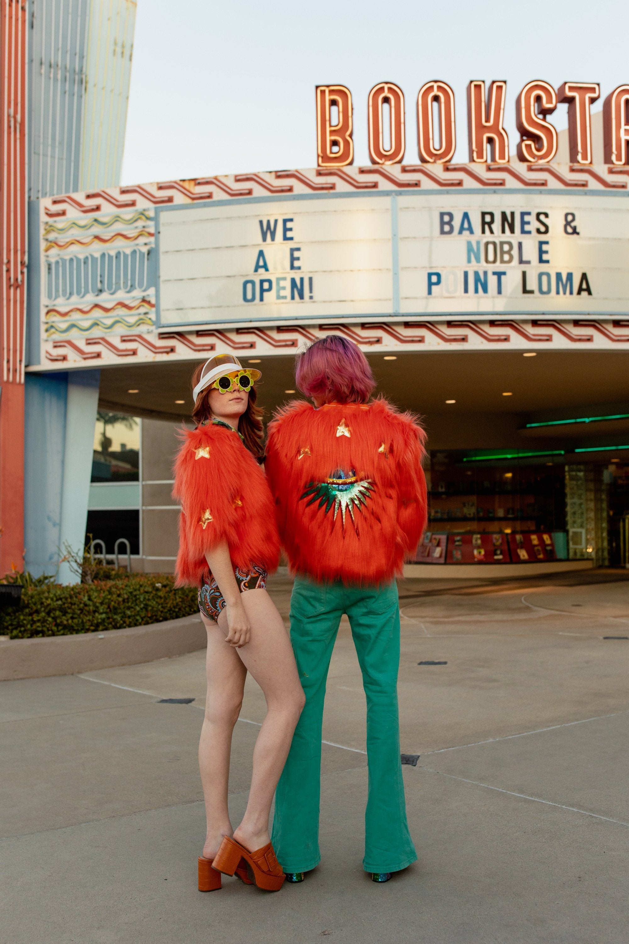 Jennafer Grace Planet Queen orange faux fur jacket, handmade with plush bright orange fur, stylish and cozy outerwear.