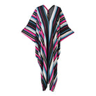 Raspberry stripe Jennafer Grace kaftan dress with flowing fabric and relaxed fit, showcased flat on a white background.