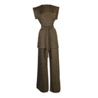 Jennafer Grace Aura Gold lounge set featuring a tunic and wide-leg palazzo pants in shimmering gold fabric.