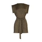 Jennafer Grace Aura Gold tunic and palazzo pant lounge set, flat lay with gold-toned fabric and relaxed fit.