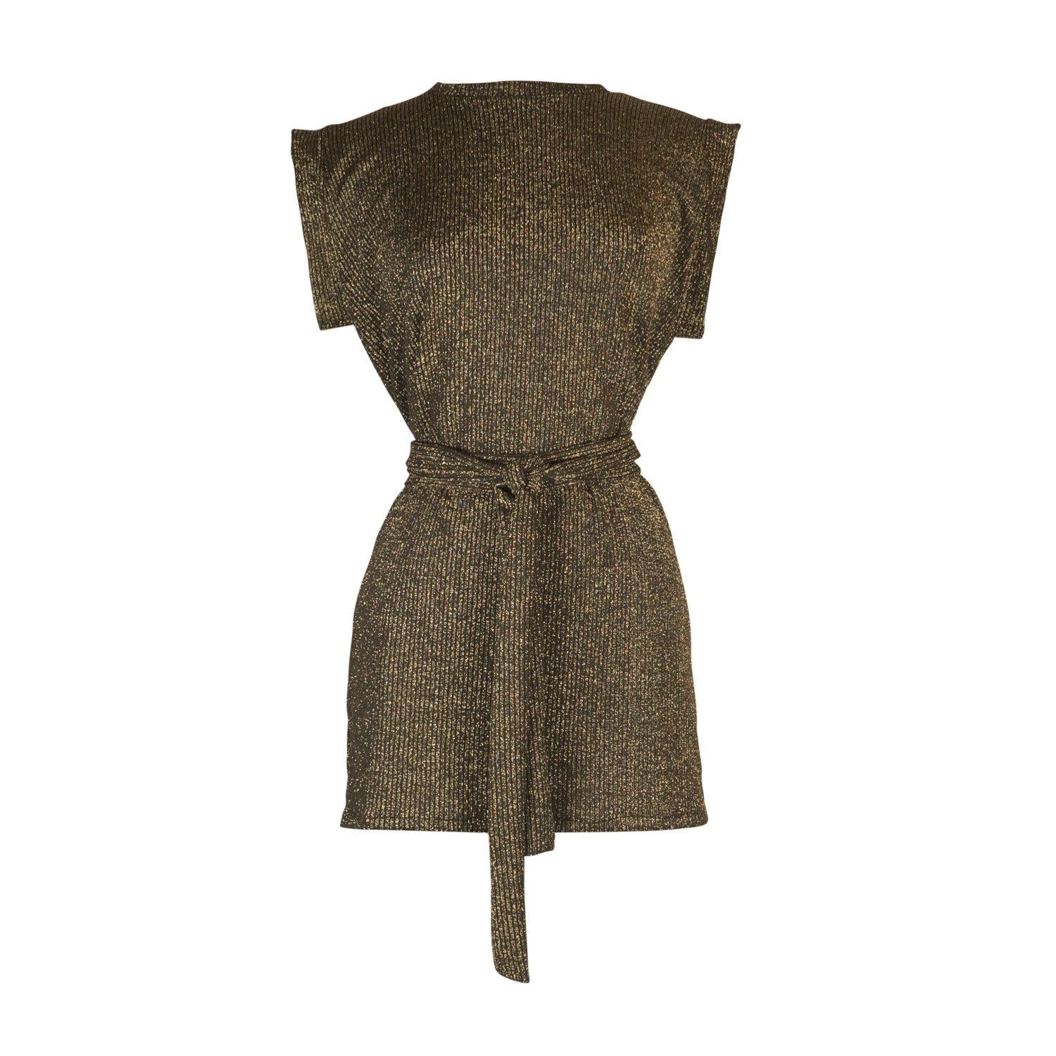 Jennafer Grace Aura Gold tunic and palazzo pant lounge set, flat lay with gold-toned fabric and relaxed fit.