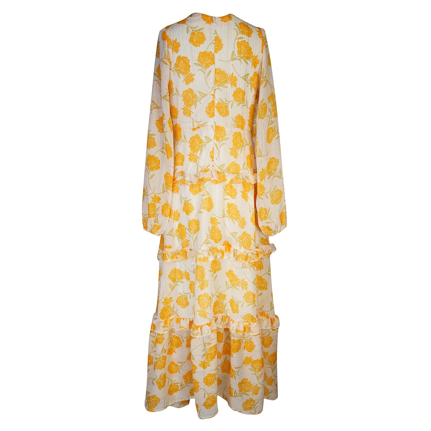 Jennafer Grace Amarillo Love Maxi Dress in yellow, flowing fabric with a sleeveless design and elegant A-line silhouette.