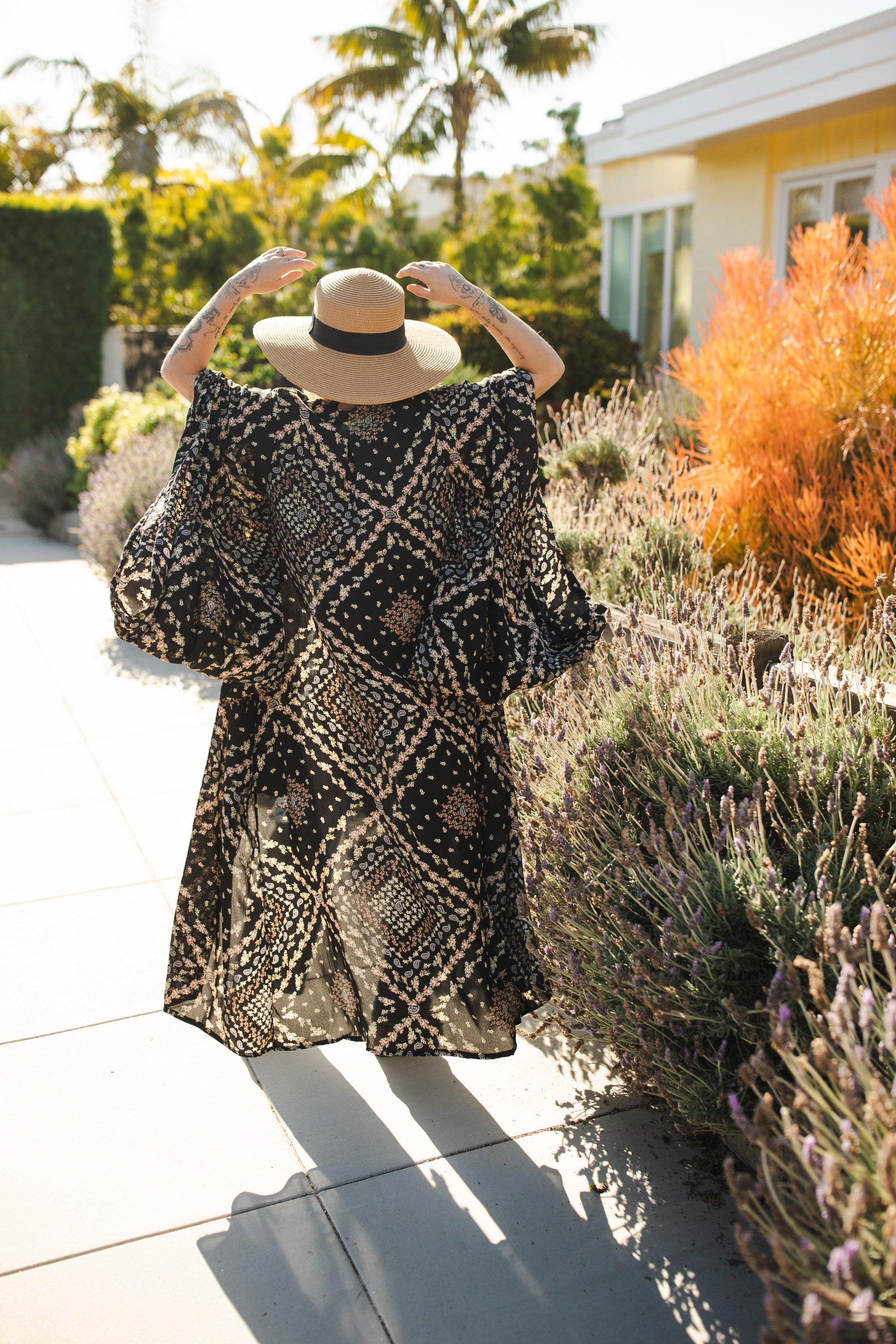 Handmade Antoinette Kimono by Jennafer Grace featuring intricate patterns and flowing fabric in a stylish, elegant design.