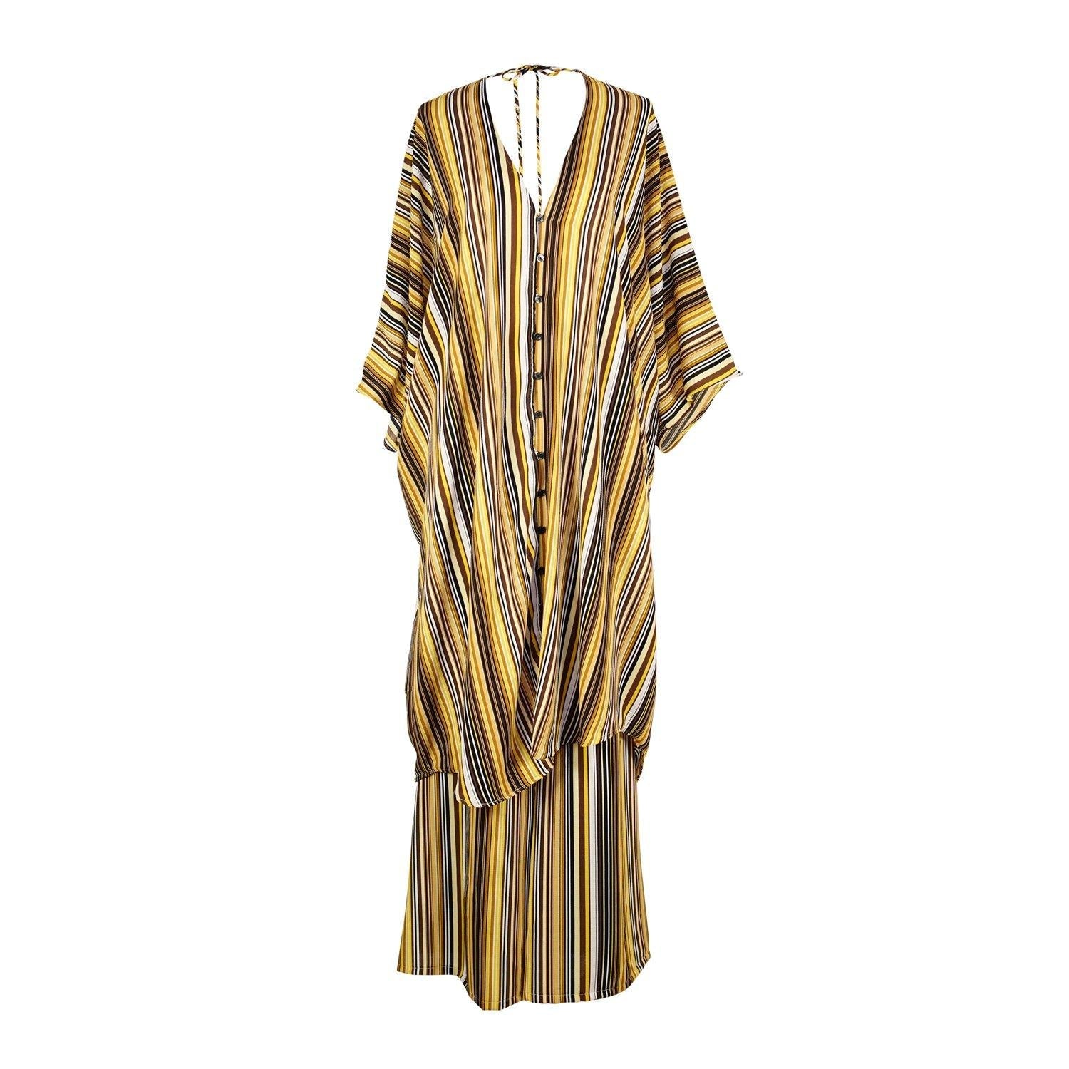 Jennafer Grace bank striped tunic caftan set featuring a relaxed fit, soft fabric, and stylish horizontal stripe pattern.