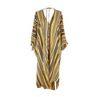 Jennafer Grace bank striped tunic caftan set displayed flat, showing a relaxed fit with bold horizontal stripes and casual style.