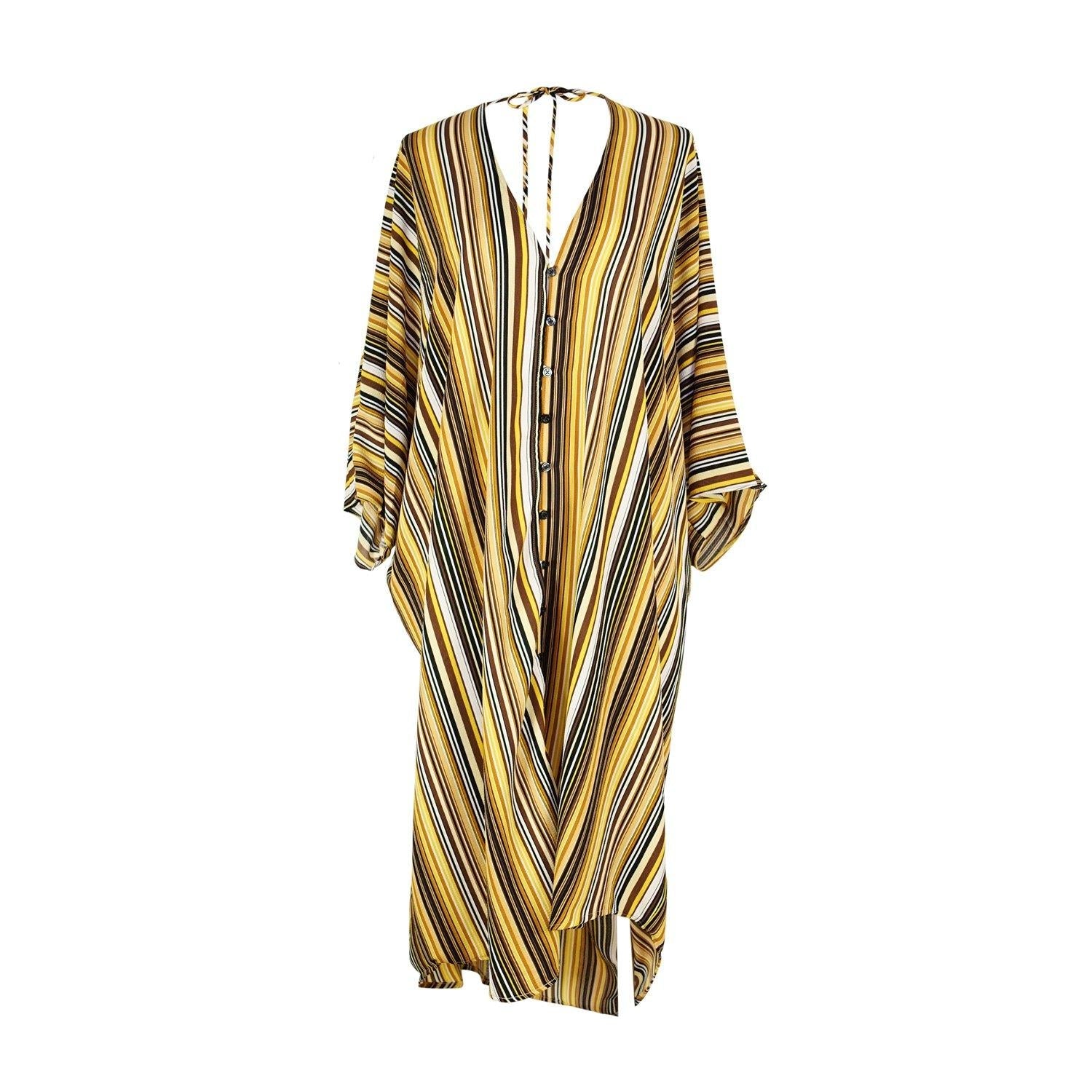 Jennafer Grace bank striped tunic caftan set displayed flat, showing a relaxed fit with bold horizontal stripes and casual style.