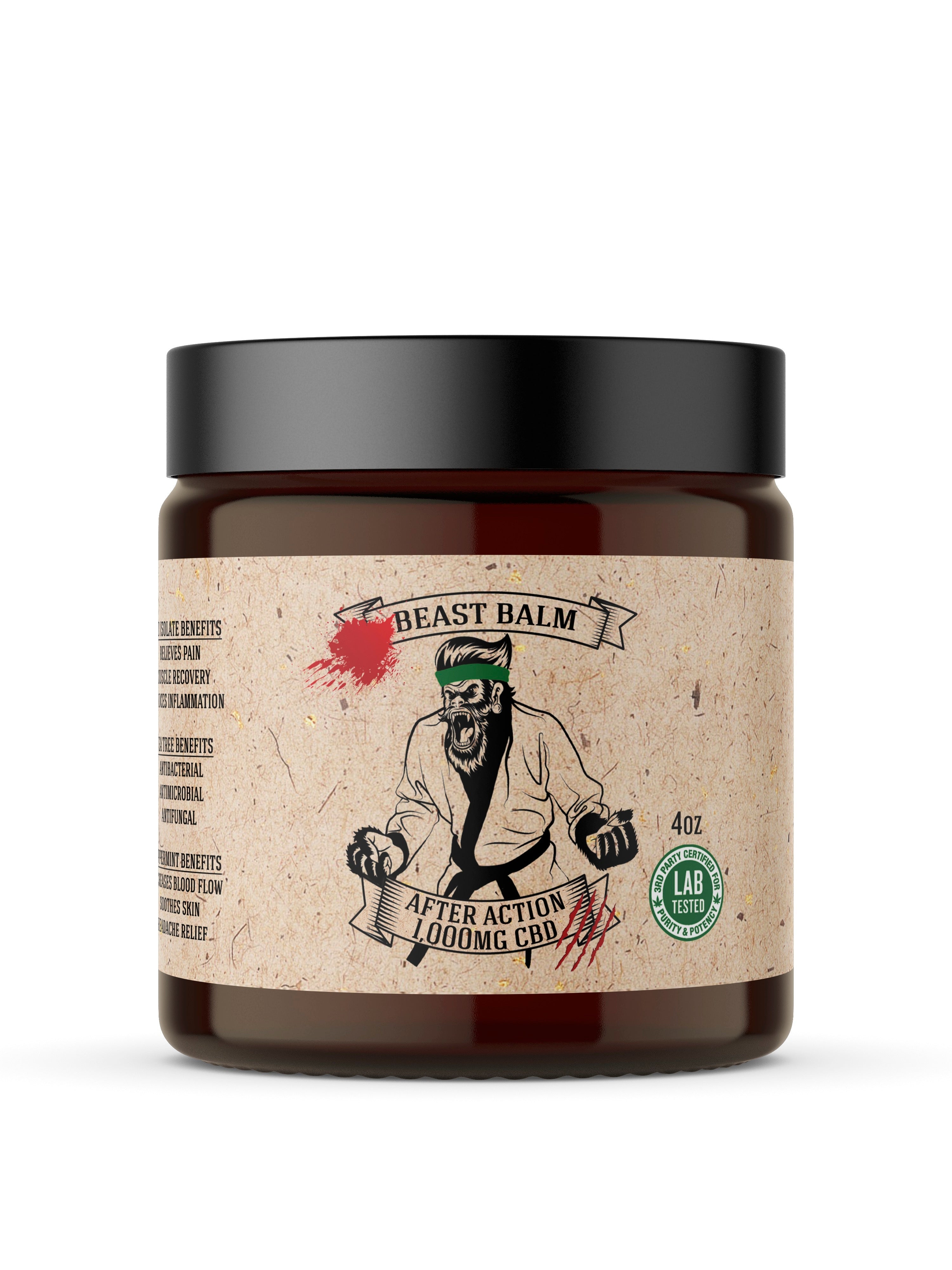 Johnny Slicks After Action Hemp Beast Balm tube, natural skin care product with hemp extract, displayed on a neutral background.