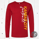 Kansas City Football side print long sleeve graphic tee by The Graphic Tee, featuring team logo and city design on a black long sleeve shirt.