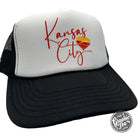 Kansas City Heart foam trucker cap by The Graphic Tee, featuring a structured front panel and adjustable snapback closure.